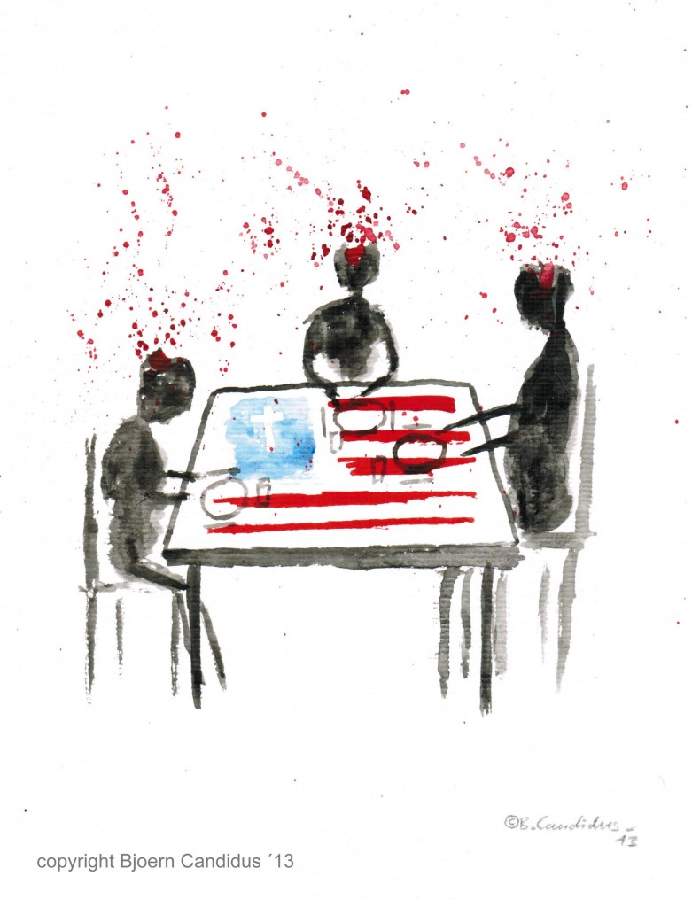 DIE AMERIKANISCHE FAMILIE ISST / Aquarell auf Papier / ca. 28,5cm x 21cm / 2013