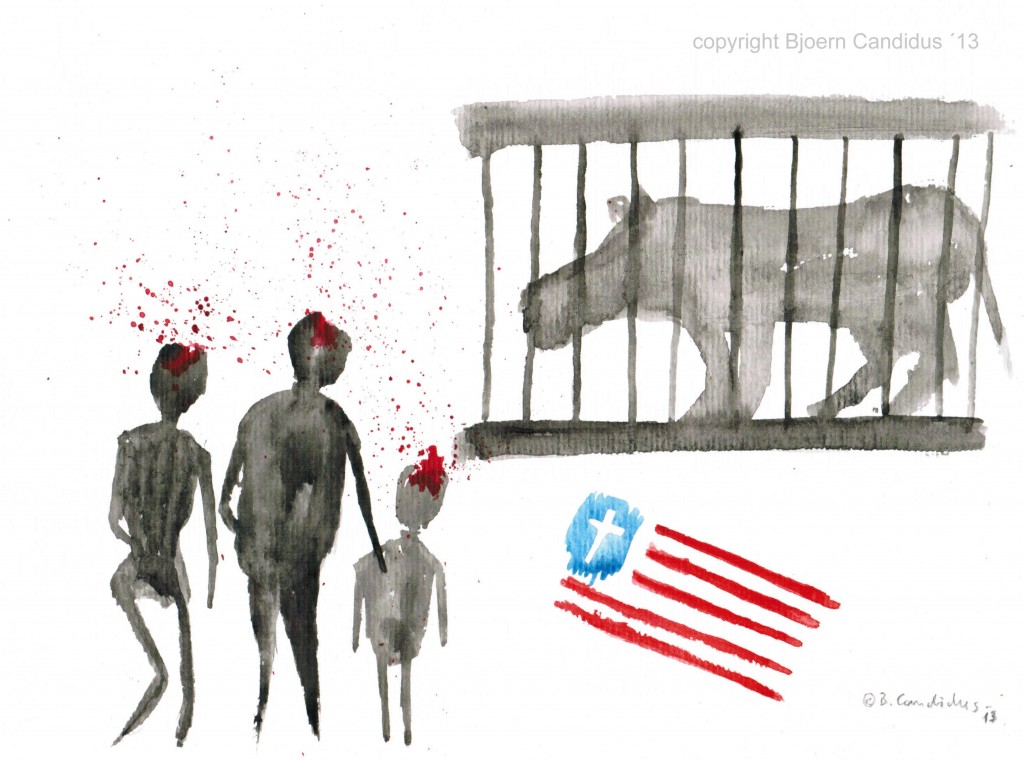 DIE AMERIKANISCHE FAMILIE GEHT IN DEN ZOO / Aquarell auf Papier / ca. 28,5cm x 21cm / 2013