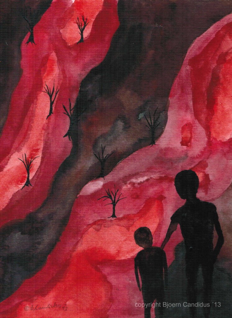 VATER & SOHN, EIN KONFLIKT & EIN STREIFEN / Aquarell auf Papier / ca. 28,5cm x 21cm / 2013