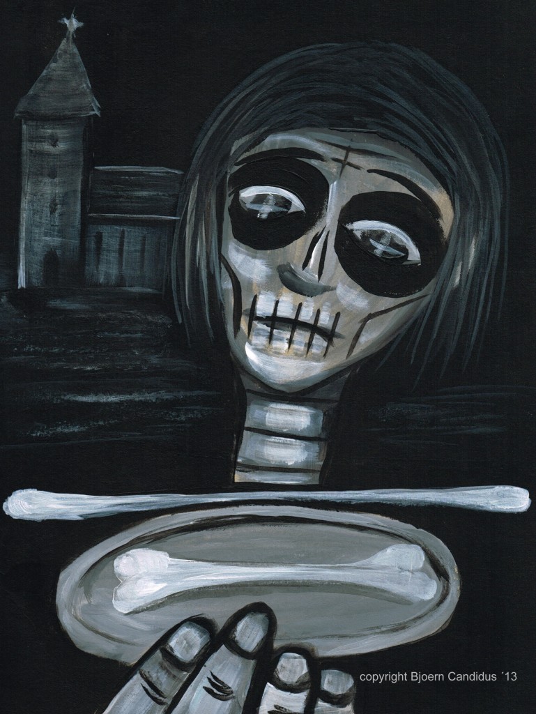 DER LETZTE KNOCHEN (IST FÜR DICH) / Acryl auf Pappe / 28,5 x 39,5cm / 2013