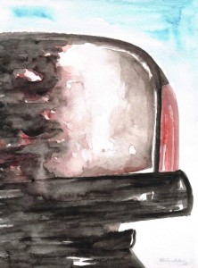 BESUCH MIT HELM / Aquarell auf Papier / 40,0 x 30,0 cm / 2015