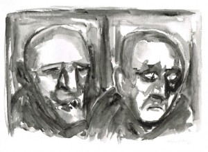 DIE TÄTER SCHWEIGEN / Aquarell auf Papier / 40,0 x 30,0 cm / 2015
