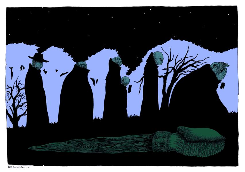 
Bjoern Candidus
FOLGT DER KRÖTE! (Colorierte Version) 
Zeichnung, digital bearbeitet 
2020