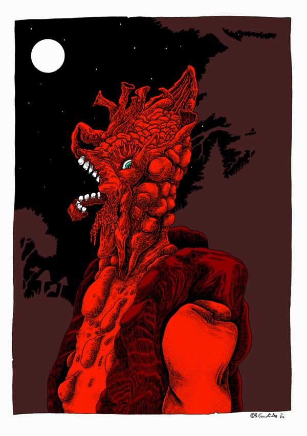 Bjoern Candidus 
ENTENMANN (Colorierte Version)
Zeichnung, digital bearbeitet  
2020