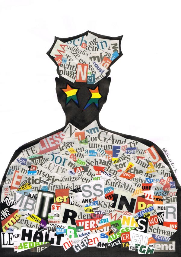 Bjoern Candidus
WORTPOLIZIST 
Collage auf Papier 
42,0 x 29,7 cm
2020