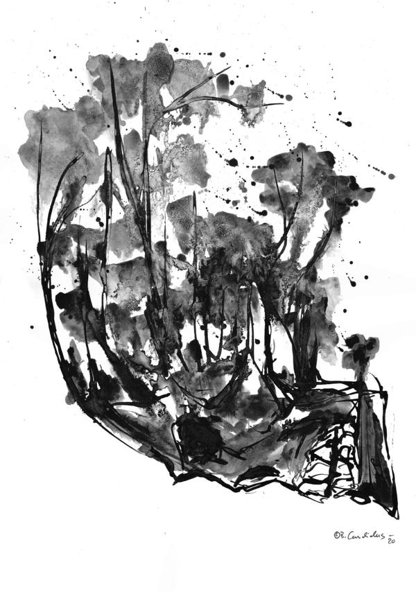 Bjoern Candidus
DER TOD IM WALD 
Tusche und Aquarell auf Papier  
40 x 30 cm 
2020