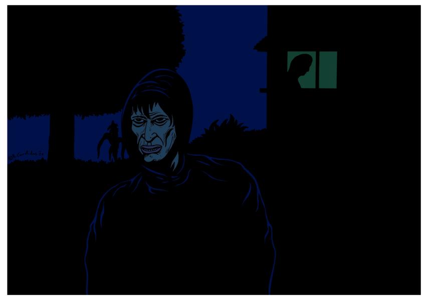 Bjoern Candidus
MANN IM GARTEN / FRAU AM FENSTER 
Zeichnung, digital bearbeitet 
2020