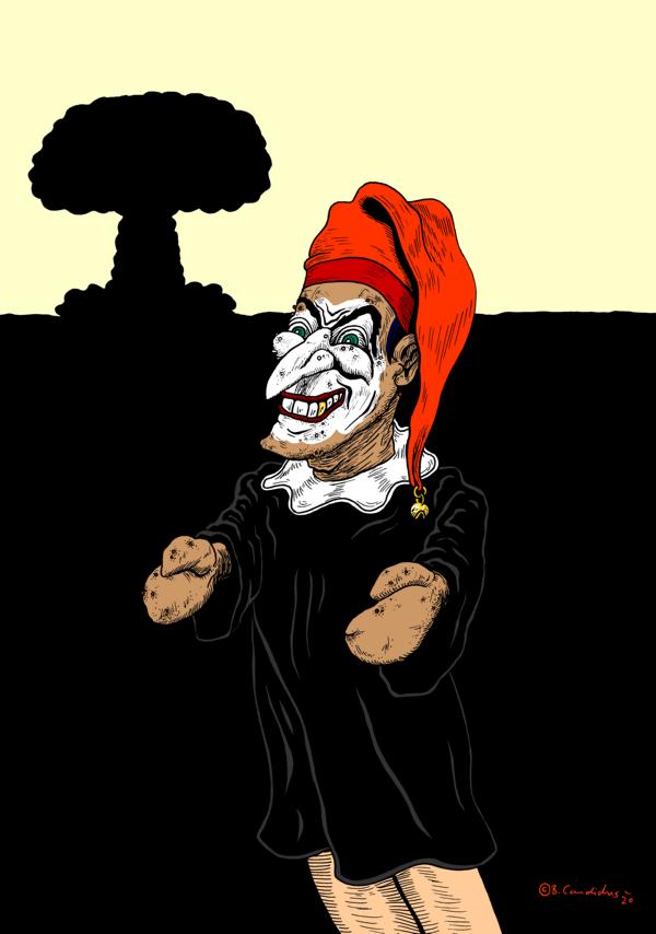 Bjoern Candidus
DER KASPER DER APOKALYPSE HAT EINEN GOLDZAHN /
Zeichnung, digital bearbeitet
2020