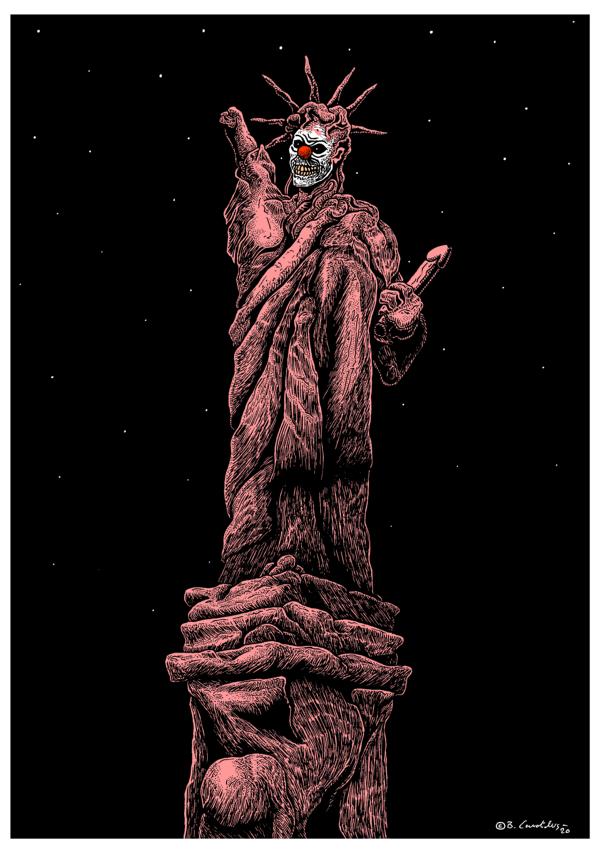 Bjoern Candidus 
DIE FREIHEIT IST EIN CLOWN (Colorierte Version) 
Zeichnung, digital bearbeitet
2020