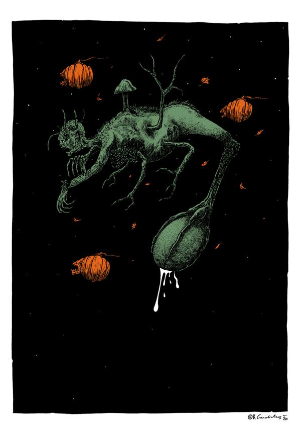 Bjoern Candidus 
HALLOWEEN-BOTE 
Zeichnung, digital bearbeitet 
2020
