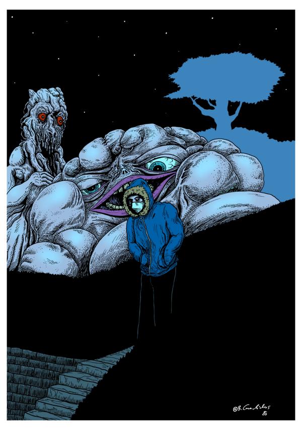 Bjoern Candidus - FERIEN BEI TANTE MARTHA UND ONKEL LUDWIG / Zeichnung, digital bearbeitet / 2020